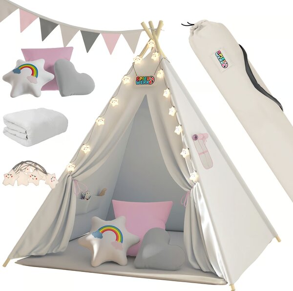 JULIA gyerek teepee sátor, 160x120x120cm, bézs/rózsaszín Spielwerk