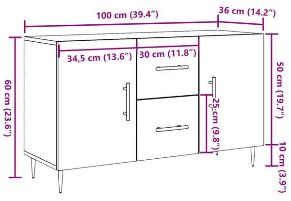 VidaXL antik fa színű szerelt fa tálalószekrény 100 x 36 x 60 cm