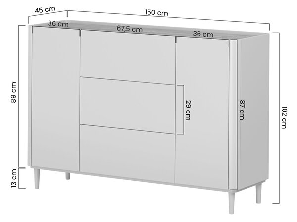 Elivo komód 150 cm fiókokkal lábakon - eukaliptusz / baltic dune tölgy