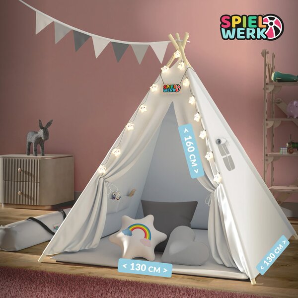 JULIUS gyerek teepee sátor, 120x120x160cm, fehér/szürke Spielwerk