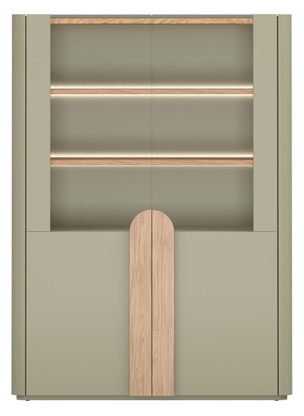 Amilio vitrines szekrény 100 cm, kétszárnyú - eukaliptusz / baltic dune tölgy / natúr tölgy fogantyúk