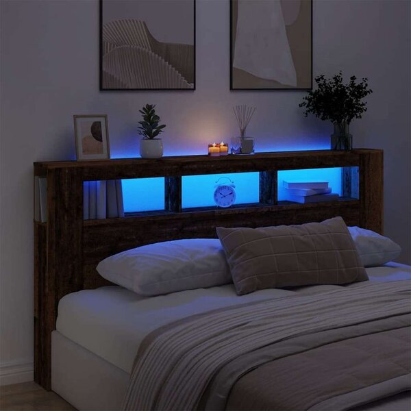 VidaXL antik fa színű szerelt fa LED-es fejtámla 200x18,5x103,5 cm