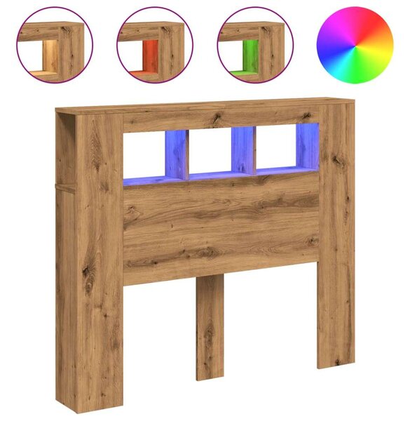 VidaXL kézműves tölgyszínű szerelt fa LED-es fejtámla 120x18,5x103,5cm