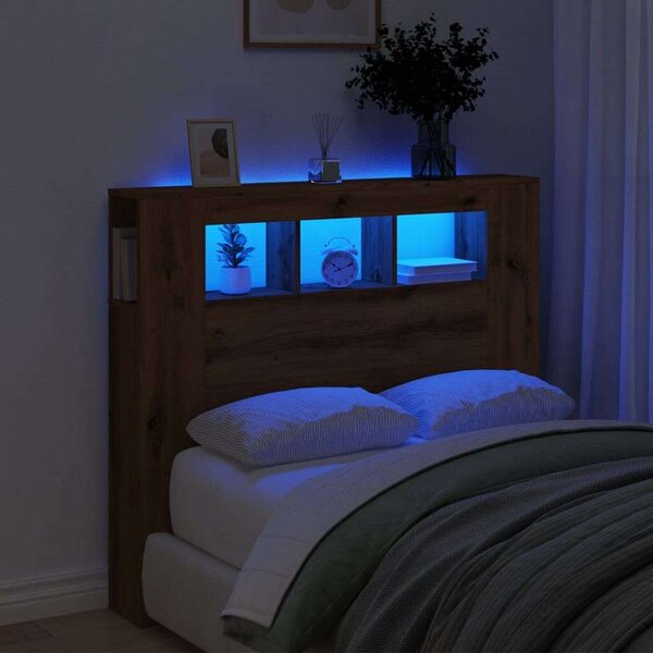 VidaXL kézműves tölgyszínű szerelt fa LED-es fejtámla 120x18,5x103,5cm