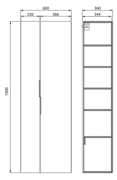 Cersanit City, magas fürdőszobai szekrény 60x36x180 cm, fehér, S584-019-DSM