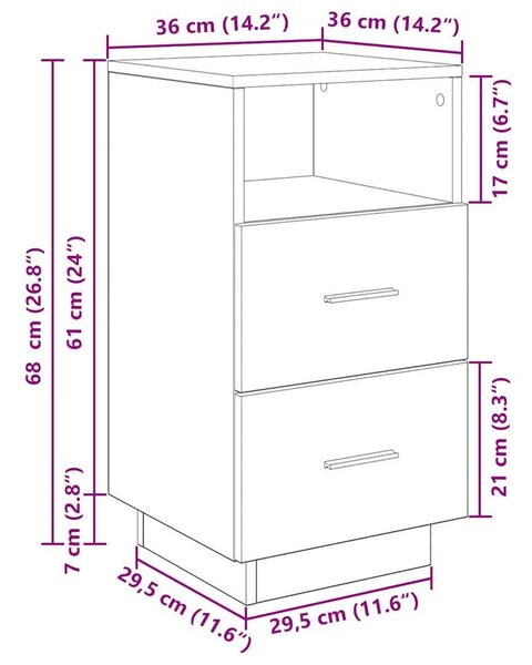 VidaXL 2 db fekete éjjeliszekrény 2 fiókkal 36x36x68 cm