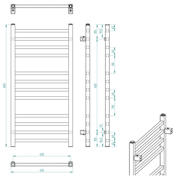 Sapho Sapho, METRO fűtőelem 450x890 mm, fekete matt, IR400TB