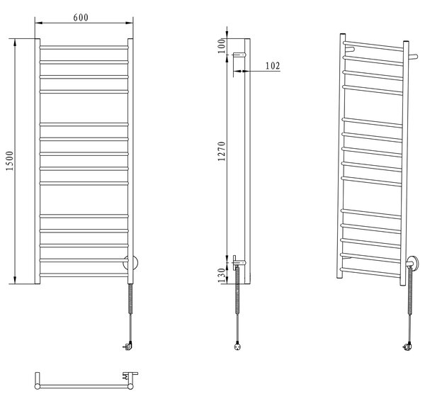 Sapho Sapho, REDONDO elektromos törölközőszárító, kerek, 600x1500 mm, 130 W, polírozott rozsdamentes acél, ER250V
