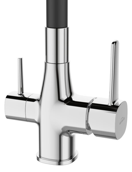 Invena Magic, szabadon álló mosogatócsap flexibilis karral és ivóvízszűrővel, fekete-króm, INV-BZ-08-F08-V
