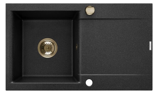 Invena Tesalia, 1 kamrás gránit mosogató lefolyóval 760x440x160 mm + arany automata szifon, INV-AZ-01-Z43-B