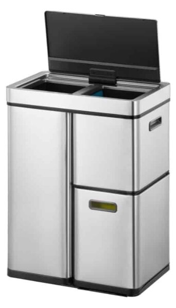 Eko Mirage Plus szemeteskosár érzékelővel, 60 l, hangtalan fedél nyitás/zárás, 3 kivehető szemetes, érintőgombok, fényjelzők, kompakt, rozsdamentes acél