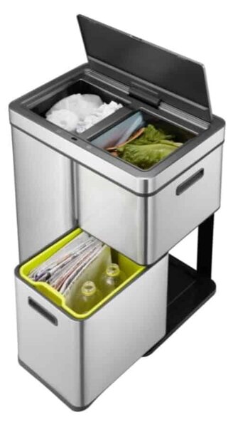 Eko Mirage Plus szemeteskosár érzékelővel, 60 l, hangtalan fedél nyitás/zárás, 3 kivehető szemetes, érintőgombok, fényjelzők, kompakt, rozsdamentes acél