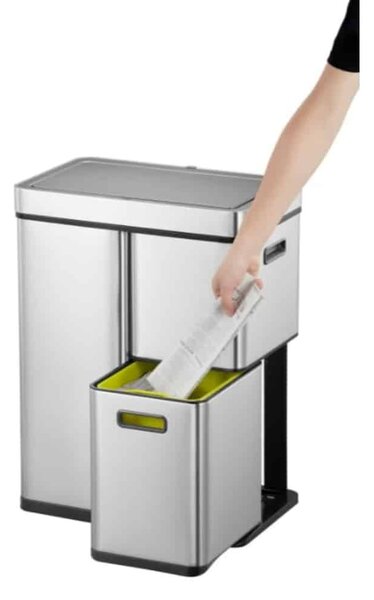 Eko Mirage Plus szemeteskosár érzékelővel, 60 l, hangtalan fedél nyitás/zárás, 3 kivehető szemetes, érintőgombok, fényjelzők, kompakt, rozsdamentes acél