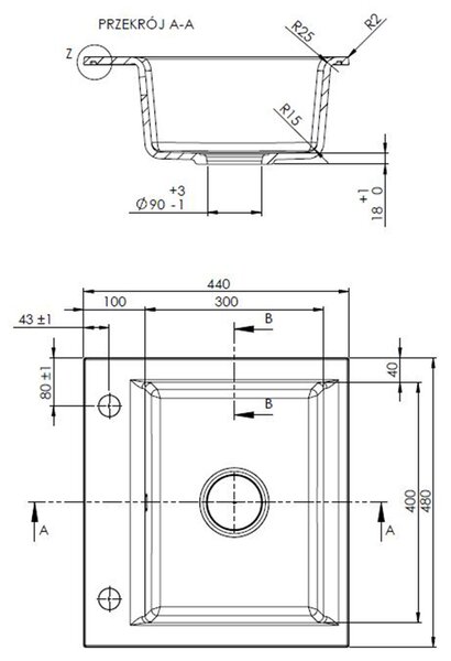 Invena Tesalia, 1 kamrás gránit mosogató 440x480x160 mm és Glamour mosogató csaptelep, fekete-arany, INV-AZ-01-Z41-SET