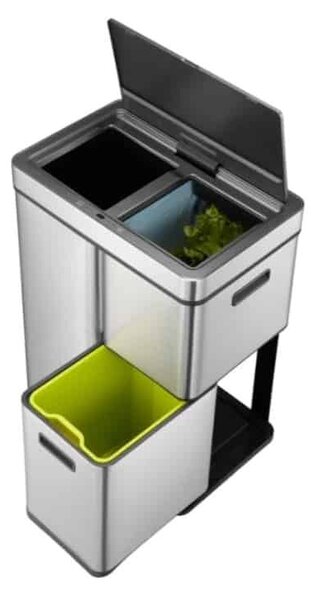 Eko Mirage Plus szemeteskosár érzékelővel, 60 l, hangtalan fedél nyitás/zárás, 3 kivehető szemetes, érintőgombok, fényjelzők, kompakt, rozsdamentes acél