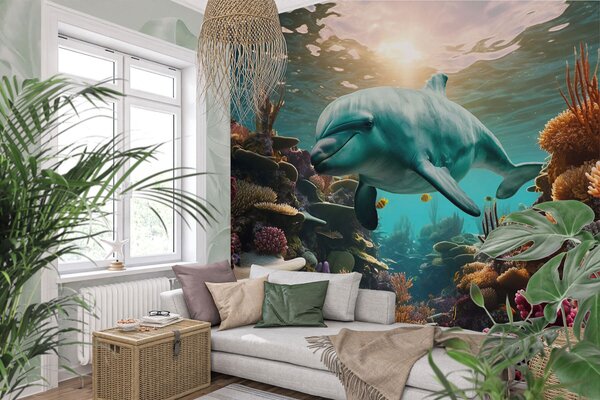 Fotótapéta Nagy delfin a korallzátonyok víz alatti világában, Tenger és óceán fotótapéta, w01873 : Uwalls.hu