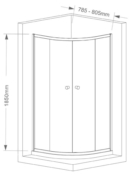Aqualine Aqualine, ARLETA négyzet alakú zuhanyparaván 800x800mm, átlátszó üveg, HLS800Y