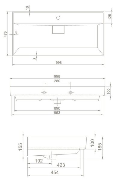 TMP SHARP 100 fali fürdőszobabútor - CeraStyle SHARP - 37500 - 1 csaplyukkal - 100 x 48 cm