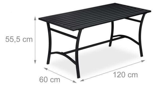Fém kerti asztal alacsony 55,5x120x60 cm fekete 10030996