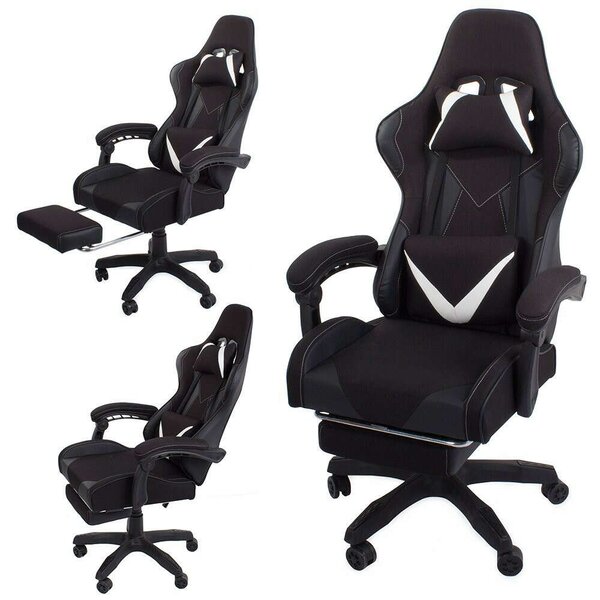Gamer forgószék, irodai fotel, lábtámasszal, fekete