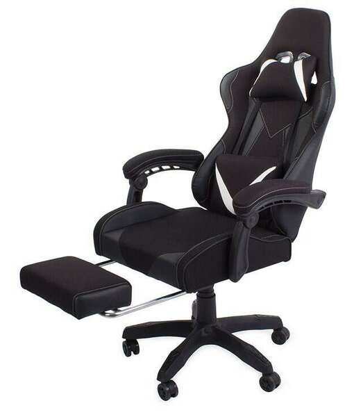 Gamer forgószék, irodai fotel, lábtámasszal, fekete