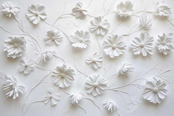 Fotótapéta Fehér relief kompozíció virágokból minimalista és kifinomult stílusban, 3d fotótapéta, Fotótapéta 3d virágok, w01828 : Uwalls.hu