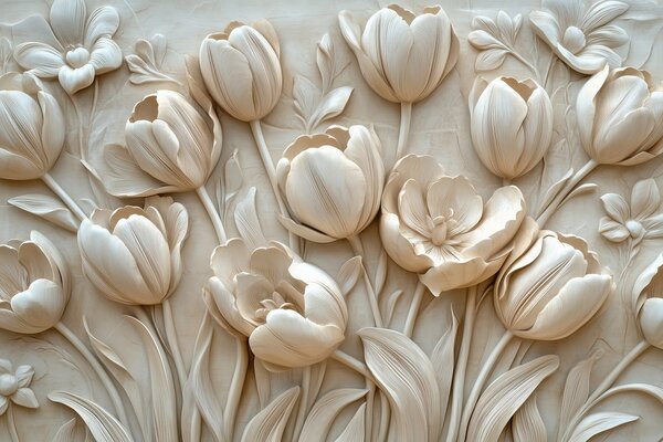 Fotótapéta 3D virágos művészet kecses tulipánokkal bézs színben, 3d fotótapéta, Fotótapéta 3d virágok, w01851 : Uwalls.hu