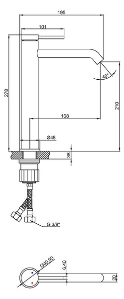 Invena Kalitea, magas mosdócsaptelep h-278, fekete matt, INV-BU-72-W04-V