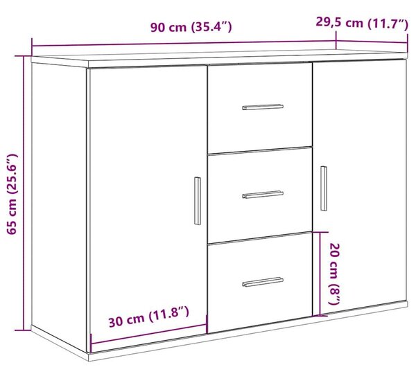 VidaXL kézműves tölgy színű szerelt fa tálalószekrény 90x29,5x65 cm