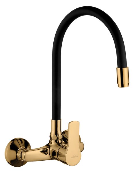 Invena Verso, falra szerelhető konyhai csaptelep 150mm elasztikus karral, fekete matt-arany fényes, INV-BC-82-E49-L