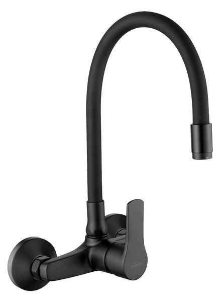 Invena Verso, falra szerelhető konyhai csaptelep 150mm elasztikus karral, fekete matt, INV-BC-82-E44-L