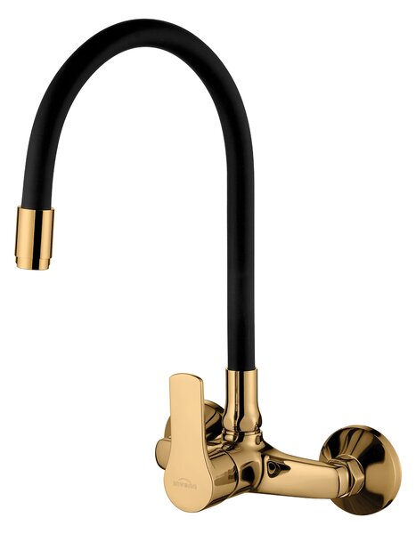 Invena Verso, falra szerelhető konyhai csaptelep 150mm elasztikus karral, fekete matt-arany fényes, INV-BC-82-E49-L