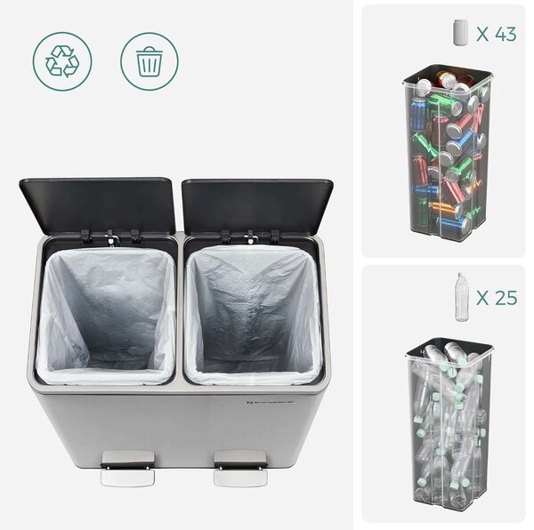 Szelektív hulladékgyűjtő, 2 műanyag belső tartállyal, 2 x 30 L