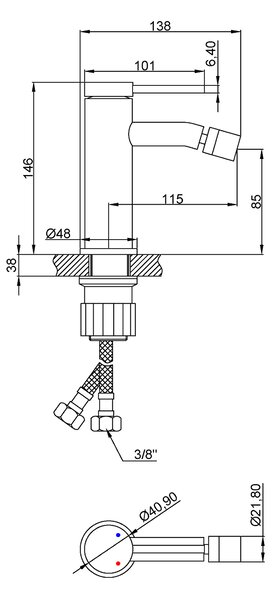 Invena Kalitea, bidé csaptelep h-146, króm, INV-BB-72-001-V