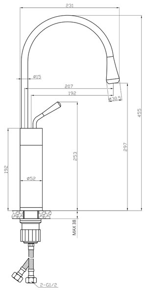 Invena Stone, magas mosdócsaptelep h-455, fehér-réz, INV-BU-33-W18-V