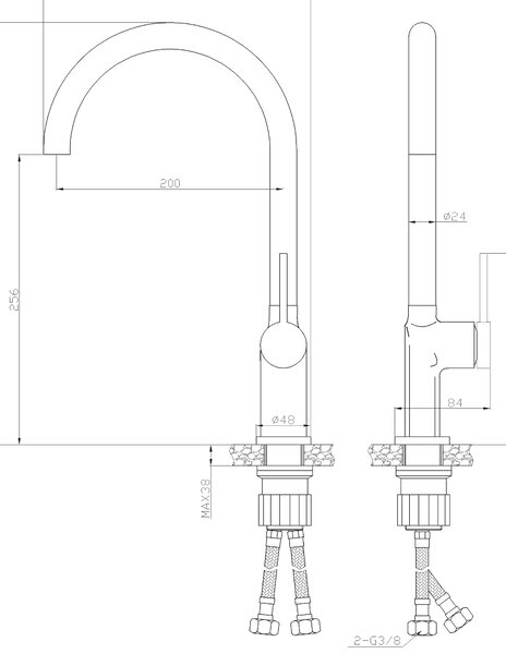 Invena Kalitea, mosogató csaptelep h-373, fekete matt, INV-BZ-72-004-V