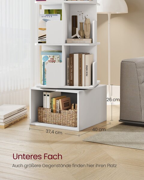 VASAGLE Custos forgó könyvespolc 4 szintes tárolópolc felhőfehér 40 x 40 x 124,6 cm