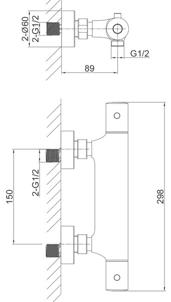 Sapho Sapho, KIMURA falra szerelhető termosztatikus zuhanycsaptelep, króm, KU211