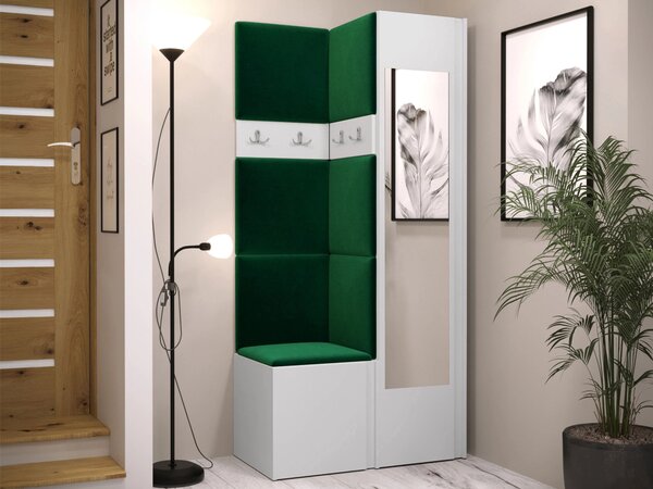 Előszoba garnitúra Pinis XXV, 186x82x46cm, Tükör, Fehér, Laminált forgácslap, Kárpit