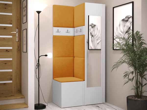 Előszoba garnitúra Pinis XXV, 186x82x46cm, Tükör, Fehér, Laminált forgácslap, Kárpit