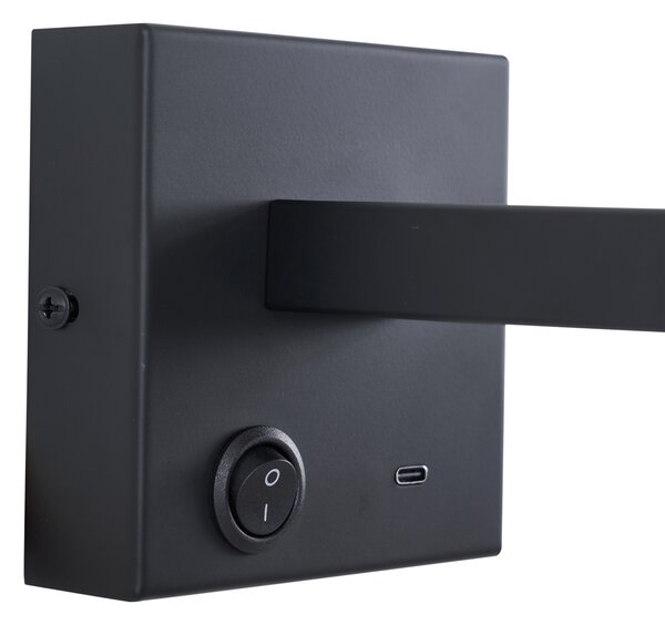 Modern fekete dönthető fali lámpa USB-C csatlakozóval - Rex