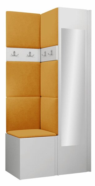 Előszoba garnitúra Pinis XXV, 186x82x46cm, Tükör, Fehér, Laminált forgácslap, Kárpit
