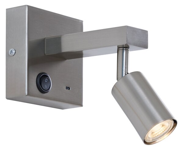 Modern acél fali lámpa USB-C csatlakozóval, dönthető - Rex
