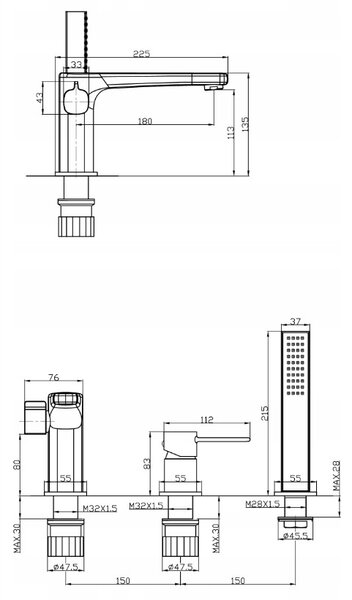 Invena Trend, 3 lyukú fürdőcsaptelep, arany fényes, INV-BW-02-S09-V