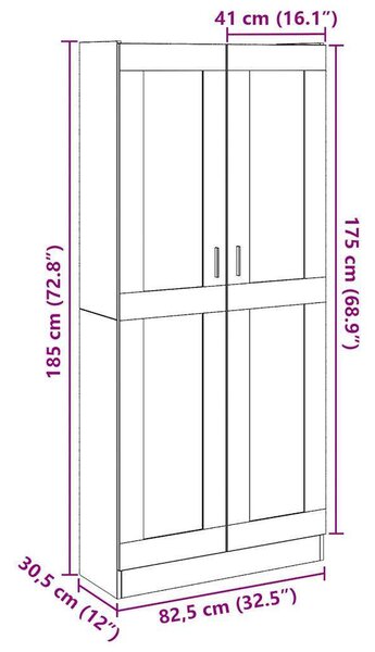 VidaXL antik fa színű szerelt fa magasszekrény 82,5 x 30,5 x 185 cm