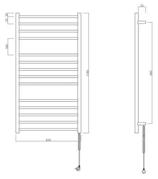 Sapho Sapho, REDONDO elektromos törölközőszárító, kerek, 630x1160 mm, 130 W, polírozott rozsdamentes acél, ER230V