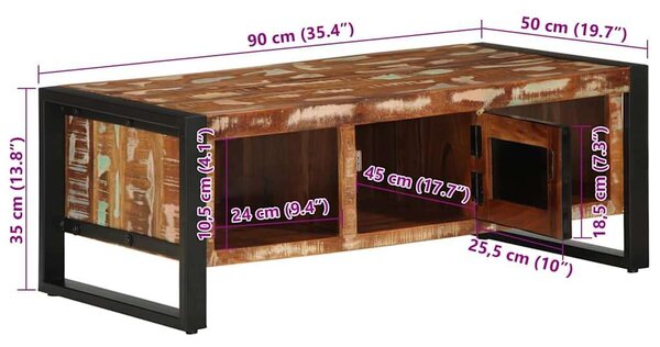 VidaXL dohányzóasztal többszínű 90x50x36cm tömörfa újrahasznosított fa