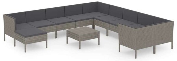Polyrattan Kerti Ülőgarnitúra - 12 részes - Szürke