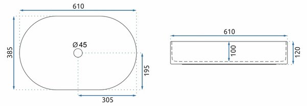 Rea Nadia, asztali mosogató 610x385x120mm, fehér matt, REA-U9657