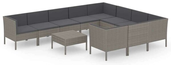 Polyrattan Kerti Ülőgarnitúra - 11 részes - Szürke